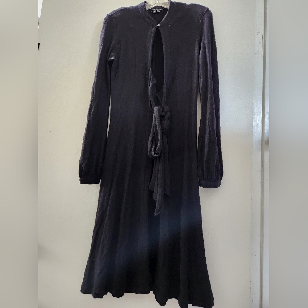 Theory Black Long-Sleeve Tie-Front Dress